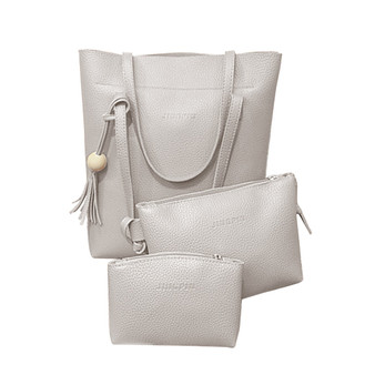 Rejea 3-piece Women's Handbags Fashionable Durable Tassel Leather Solid Shoulder Bag Messenger Bag Clutch Wallet