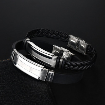Rejea New Personalized Stainless Steel Charm Bracelet Hand-woven Rope Men's Bracelet Leather Trend Couple Jewelry Gift