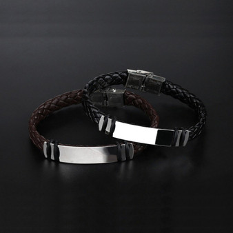 Rejea New Fashion Retro Boho Style Men's Bracelet Black Hand-woven Leather Stainless Steel Charm Bracelet Couple Gifts