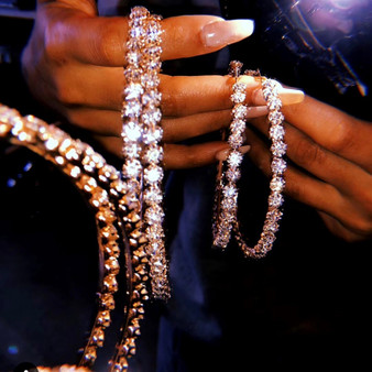 Rejea Fashion Trendy Stunning Glass Rhinestone Gems Hoop Earrings For Women Jewelry Fashion Statement Earrings Accessories