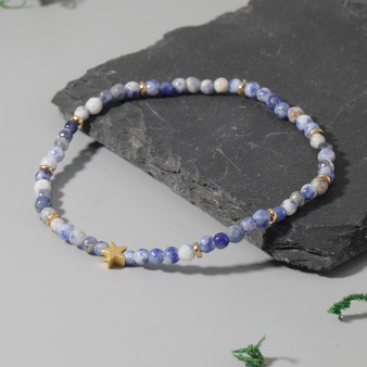 Rejea Summer Fashion Bead Anklet Elasticity Adjustable Natural Stone Blue Spotted Stone Beach Women Anklet