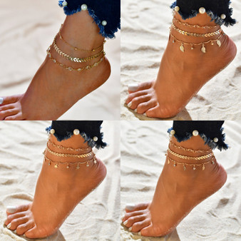 Rejea 3pcs/set Multilayer Bohemian Anklets for Women Foot Anklet Vintage Summer Beach Female Charm Barefoot Sandal Leg Chain Jewelry