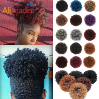 Rejea Natural Clip In Afro Hair Bun Jet Black Purple Blue Synthetic Kinky Curly Puff Ponytail Drawstring Extension For Women