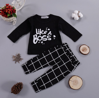 Rejea 2PCS Infant Baby Boy Clothing Sets Spring Autumn Outfits Like A Boss Long Sleeve Black Tops  Pant Kids Boys Girls Clothes