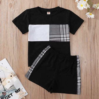 Rejea 2021 Summer Children Sets Short Sleeve O Neck Patchwork T-shirt Black Shorts Cute Girls Boys Clothes Set 1-8T