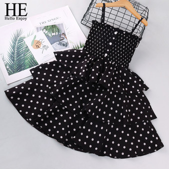 Rejea Girls Dresses Clothing For Teens Summer Red Dot Sling Princess Elegant Party Dress Children Kid Clothes 4-12