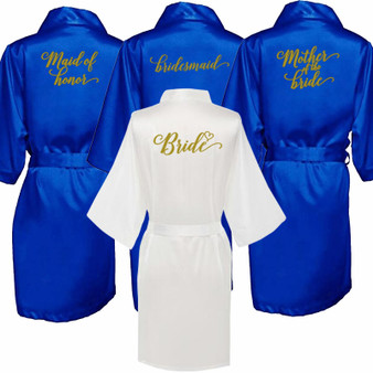 Rejea Satin Silk Robes Plus Size Wedding Bathrobe Bride Bridesmaid Mother Maid of Honor Gown Women Clothing Sleepwear Royal blue