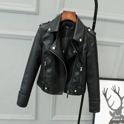 Rejea New Spring Autumn Women Short Faux PU Jacket Slim Fashion Punk Outwear Motorcycle Leather Jacket Casual Coat