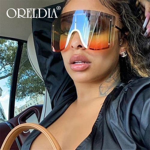 Rejea Oversized Women Blue Yellow Gradient Sunglasses Fashion Rimless Metal Female Shades Luxury Brand Designer Personality Eyewear