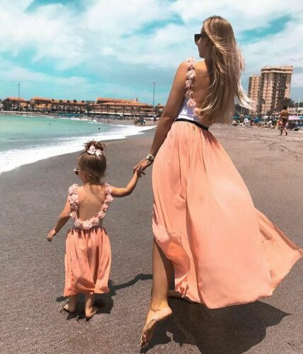 Rejea Mother &Daughter Family Matching Sets Holiday Summer Sleeveless Ruffles Backless T-shirt Skirt Tulle Outfits Set