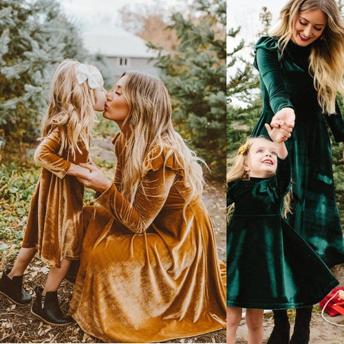 Rejea Autumn Mother Daughter Dress Full Sleeve Mommy and Me Dresses Clothes Family Matching Outfits Look Mom Mum & Baby Girl's Dress