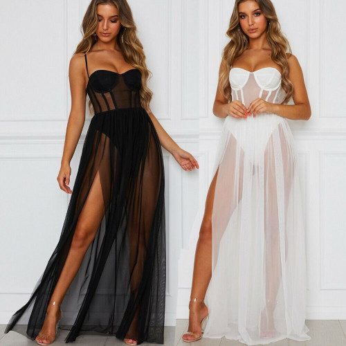 Rejea Fashion Mesh Sheer Bodysuit Dress Ladies Sleeveless Bikini Cover Ups Summer Dress Club Party Beach Sexy Dresses Female