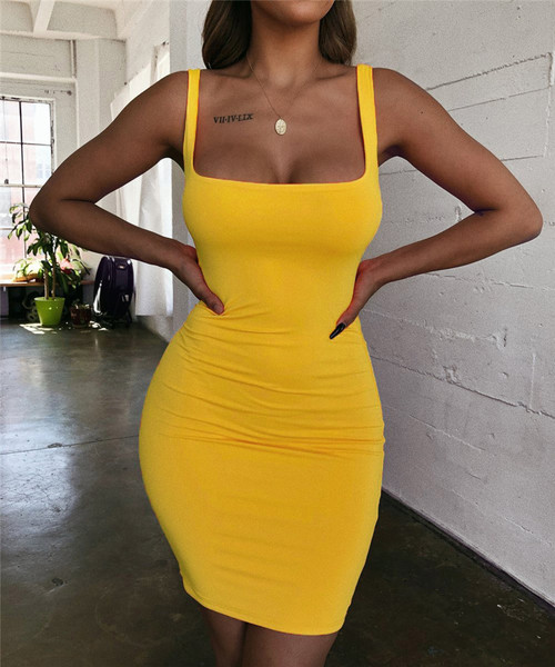 Rejea Solid Summer Dress Sexy Square Neck Casual Close Fitting Off Shoulder Short Bodycon Stretchy Dress Women