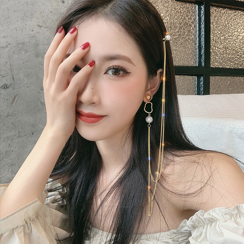 Rejea Gold Color Bar Long Thread Tassel Drop Earrings for Women Glossy Baroque Korean Earring Pearls Hair Clips Pin Fashion Jewelry|Drop Earrings|