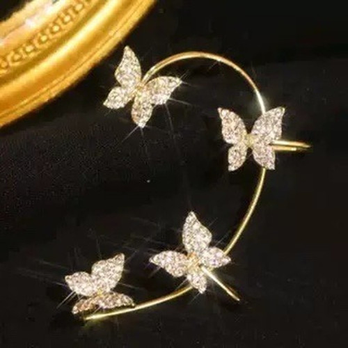 Rejea Gold Plated Metal Ear Bone Clip For Women Sweet Exquisite Sparkling Zircon Butterfly Ear Cuff Clip Earring French Style Jewelry|Clip Earrings|