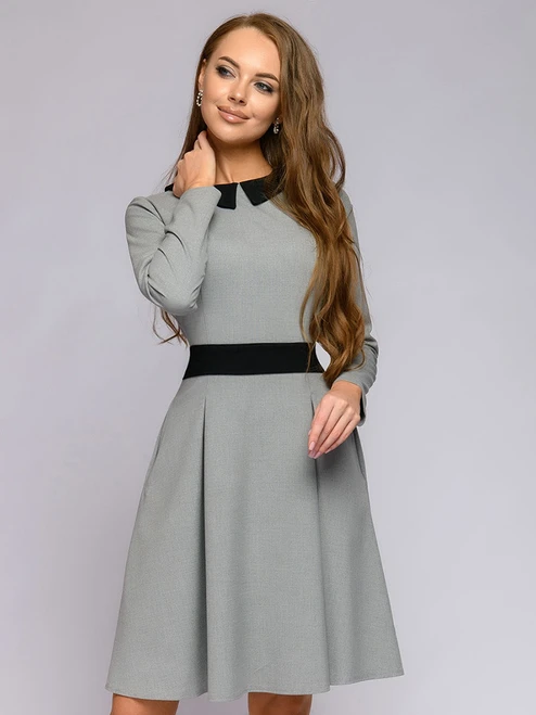 REJEA Ladies Fashion Splicing Sashes Autumn Dress Women Casual Peter pan Collar Long Sleeve A-Line Mini Party Dresses femme