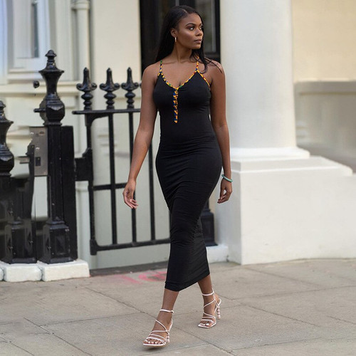 REJEA Sleeveless Halter Backless Patchwork Solid Maxi Dress Autumn Winter Women Fashion Sexy Party Club Clothings