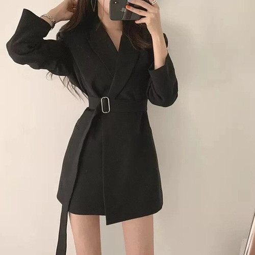 REJEA New Solid Color Women Work Blazer Jacket Casual Sashes Loose Suit Jackets Female Oversized Blazer Women Outwear