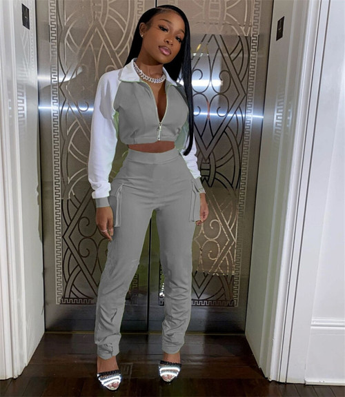 REJEA Fashion Women Casual Luminous Tracksuits Two Piece Sets Patchwork Zipper Long Sleeve Jacket Top+Trousers Pants Clothes