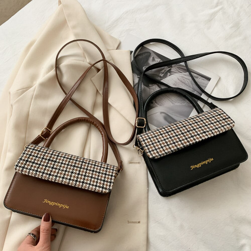 Rejea Retro PU Leather Women Fashion Plaid Pattern Crossbody Handbags Casual Autumn Winter Plush Female Small Shoulder Messenger Bags