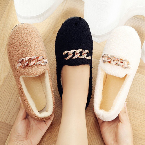Rejea High Quality Winter Warm Plaid Shoes Skid Soft Bottom Indoor Home Curly Plush Boots For Women Floors