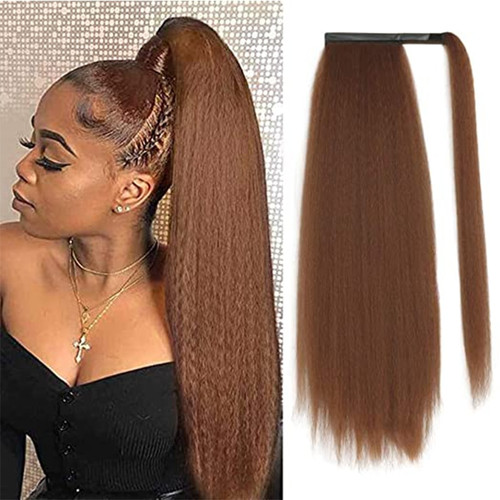 Rejea 24 Inch Long Afro Kinky Yaki Straight Ponytail Synthetic Hair Pieces Natural Ponytail Hair Extensions