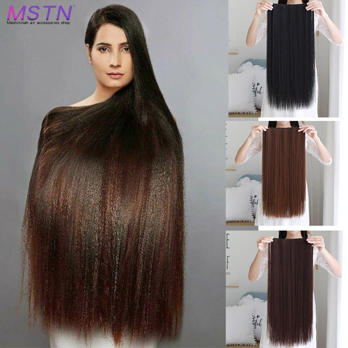 Rejea 38 Inches 5 Clips Synthetic Long Straight Hair Clip in Hair Extension Wig Brown / Black Hair Extensions For Women