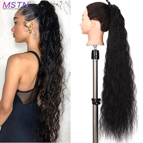 Rejea Synthetic Long Kinky Curly Wrap Around Clip In Ponytail Hair Extension Ombre Heat Resistant Pony Tail Fake Hair Extensions