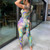 Rejea Printed 2 Pieces Set Tracktsuit Sexy Women Off Shoulder Single Sleeve T-shirt Top High Waist Long Pants Outfits