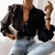 Rejea Casual Leopard Dot Print Ruffle Blouse Shirt Autumn Winter Long Sleeve Women Shirts Elegant Office Lady V-Neck Button Tops Blusa
