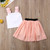 Rejea Mother &Daughter Family Matching Sets Holiday Summer Sleeveless Ruffles Backless T-shirt Skirt Tulle Outfits Set