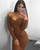 Rejea Long Sleeve V Neck Bodycon Ribbed Knit Dress Women Autumn Winter Solid Slim Midi Women Dress