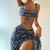 Rejea  Bandage 3 pieces swimsuit women Blue print bikini Keyhole swimwear female Bandeau biquini String bathing suit Sexy new