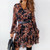 Rejea Ladies V Neck Floral Dress Spring Flower Print Long Sleeve Lace-Up Ruffle Dress Chiffon Women Elegant A-Line Party Vestidos