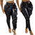 Rejea  Wonen PU Leather Pencil Ruffle Pleated stacked Pants Skinny Bodycon Sexy Womne Pants High Waist Black PU Trousers Club