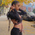 Rejea Deep V Neck Crop Top and Pants Capris Floral Hollow Out Sexy Black 2 Pieces Women Sets Fitness Workout Outfits Ladies