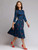 REJEA  Navy Blue 3/4 Sleeves Printed Dress Women Spring Summer Vintage Pocket A-line Casual Dress Elegent Party Vestidos