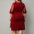 REJEA Plus Size Dress Women Summer 3/4 Sleeve Red Ladies Midi Dresses Fashion Round Neck Fake Two Pieces Large Size Female Dress D30
