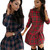 REJEA Plaid Dress For Women Long Sleeve Autumn Fashion Round Neck Loose Lady Mini Dress Red Casual Fall Female Party Dress Vestido