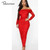 REJEA  Off Shoulder Ruched Double Layer Mesh Dress Women Long Sleeve Sexy Dresses Ladies Autumn Party Long Christmas Dress