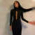 REJEA Long Sleeve Solid Turtlenck Hollow Out Sequined Maxi Dress Autumn Winter Women Fashion Sexy Party Club Clothings