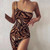 REJEA New Women Sexy Leopard Print Split Sexy Dress One Shoulder Sleeveless Summer Dress Ladies Party Club Vintage Dresses Female