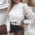 REJEA Women Elegant Hollow Out Embroidery Lace Blouse Shirt Casual Button Long Sleeve Pullover Tops Office Lady V-Neck Patchwork Blusa