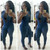 REJEA New Style Plus Size Denim Rompers Overalls Women Skinny Jeans Sexy Blue Lace-up V Neck Sleeveless Denim Jumpsuits Bodysuit