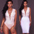 REJEA Sexy Women V Neck Lace Up Floral  Bandage Bodysuit Leotard See Through Backless Tops Jumpsuit