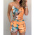 REJEA 2 piece sets womens outfits Summer Spaghetti Strap Print Tops & Short Sets
