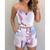 REJEA 2 piece sets womens outfits Summer Spaghetti Strap Print Tops & Short Sets