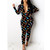 REJEA Women Deep V Neck Jumpsuits Autumn Spring Long Sleeve Bodycon Rompers Zipper Butterfly Printed Pajamas Christmas Pjs Overalls