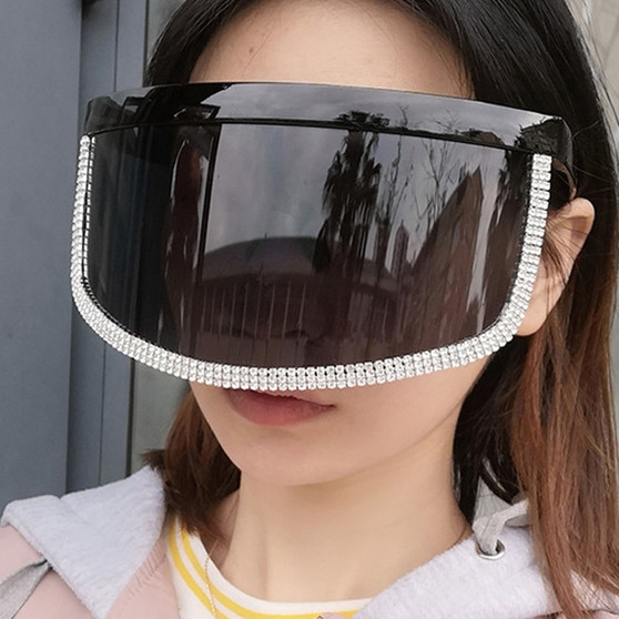 Rejea Oversized Shield Sunglasses For Women New Luxury Brand Clear Crystal Shiny Sun Glasses Female Chic Black Sunscreen Eyewear