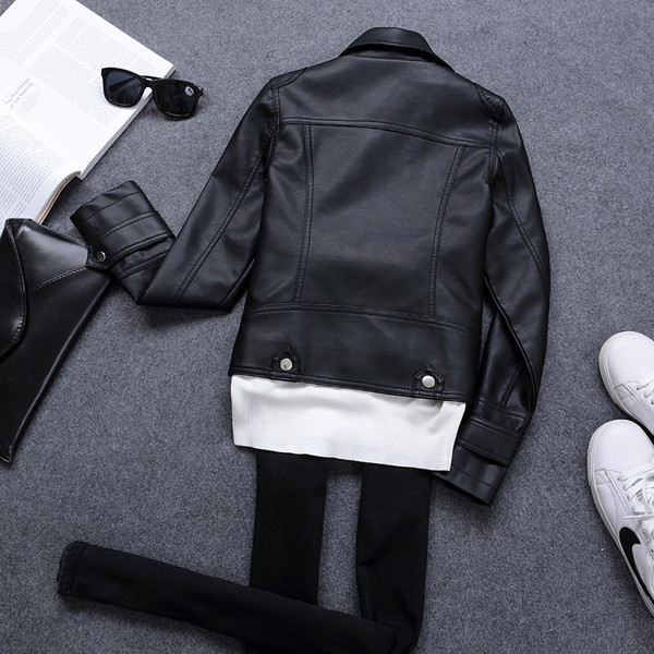 Rejea New Spring Autumn Women Short Faux PU Jacket Slim Fashion Punk Outwear Motorcycle Leather Jacket Casual Coat